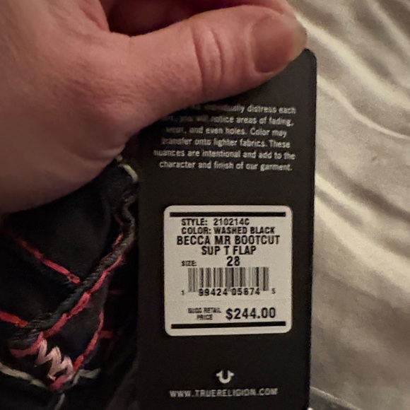 True Religion Dark Jeans with Pink Accents - Picture 2 of 3